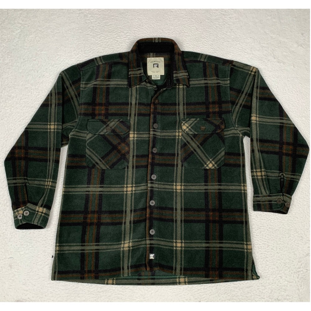Juneau Polar Fleece Shacket Mens XL Plaid Button Green 100% Polyester Outdoors